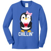 Penguin Chillin Valentines Day Cool Gift Kids Long Sleeve Shirt