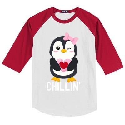 Penguin Chillin Valentines Day Cool Gift Kids Colorblock Raglan Jersey