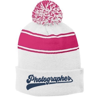 Photographer Cute Vintage Graphic Stripe Pom Pom Beanie