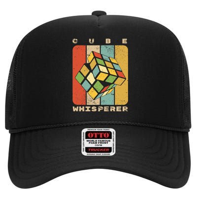 Puzzle Cube Whisperer Vintage Speed Cubing Math High Crown Mesh Back Trucker Hat