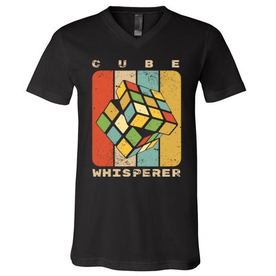 Puzzle Cube Whisperer Vintage Speed Cubing Math V-Neck T-Shirt