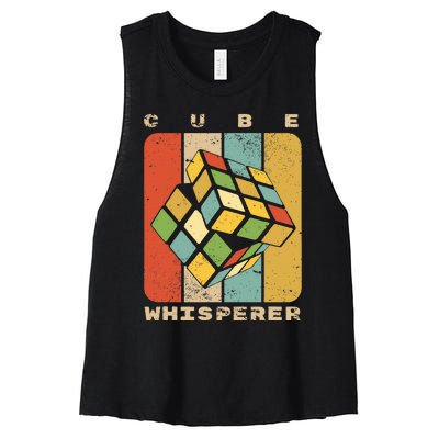 Puzzle Cube Whisperer Vintage Speed Cubing Math Women's Racerback Cropped Tank