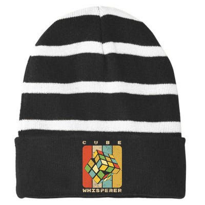 Puzzle Cube Whisperer Vintage Speed Cubing Math Striped Beanie with Solid Band