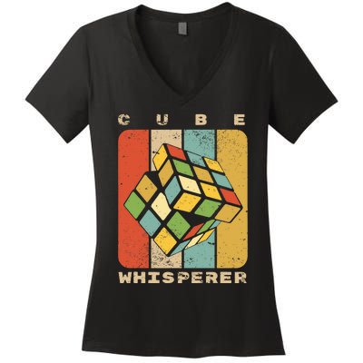 Puzzle Cube Whisperer Vintage Speed Cubing Math Women's V-Neck T-Shirt