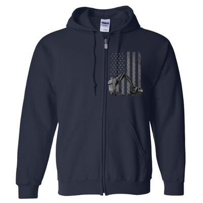 Patriotic Construction Worker Excavator Operator Digger Cool Full Zip Hoodie