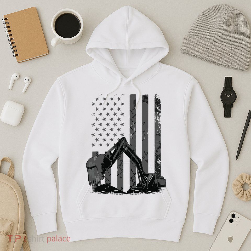 Patriotic Construction Worker Excavator Operator Digger Cool Hoodie
