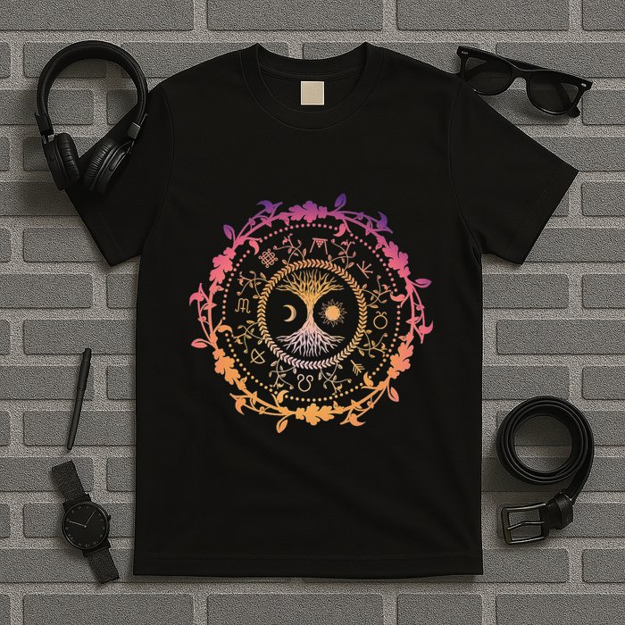 Pagan Calendar Wiccan Tree Of Life Wheel Of Year T-Shirt