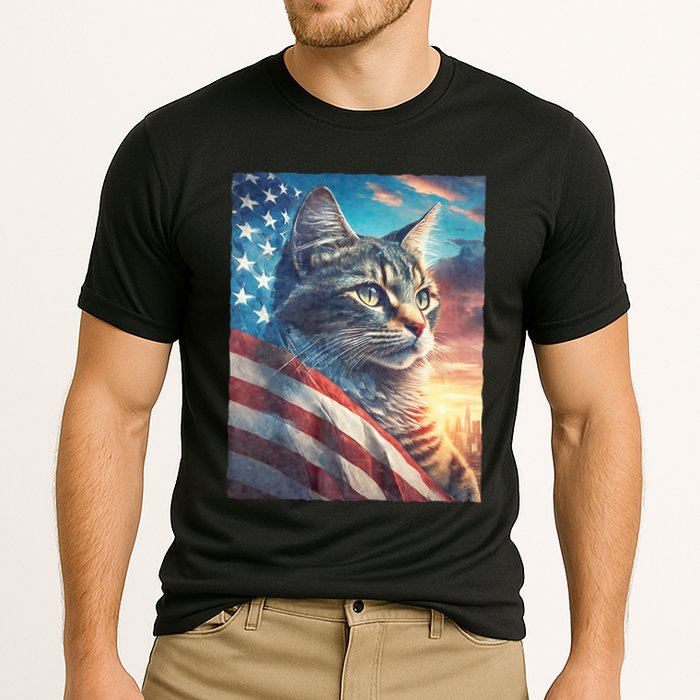 Patriotic Cat With Us Flag 4th Of July Performance Shirt
