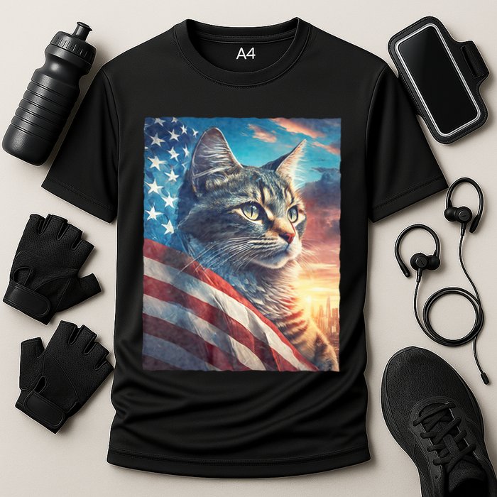 Patriotic Cat With Us Flag 4th Of July Performance Shirt