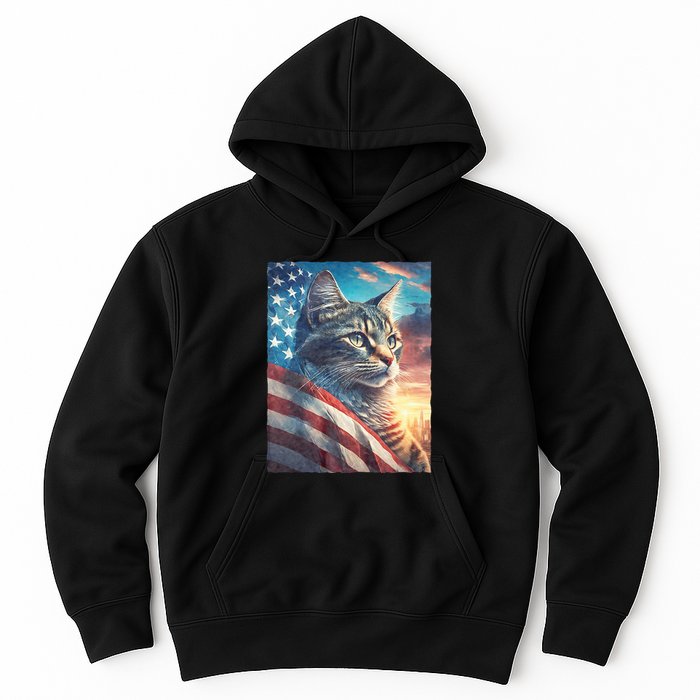 Patriotic Cat With Us Flag 4th Of July Hoodie