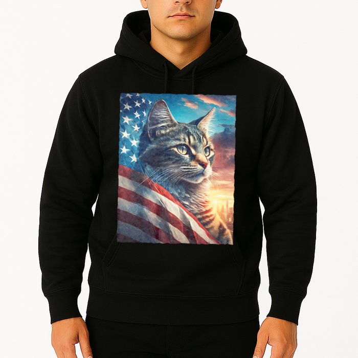 Patriotic Cat With Us Flag 4th Of July Hoodie