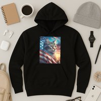 Patriotic Cat With Us Flag 4th Of July Hoodie