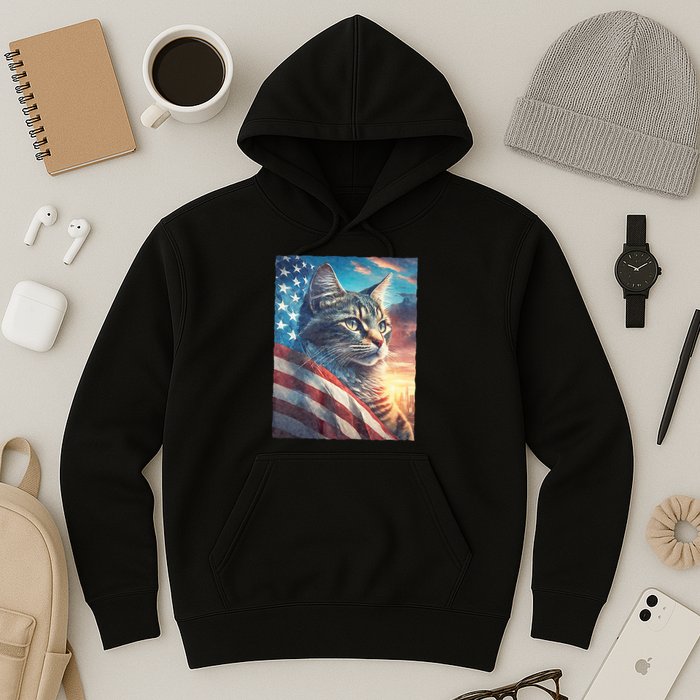 Patriotic Cat With Us Flag 4th Of July Hoodie