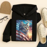 Patriotic Cat With Us Flag 4th Of July Hoodie
