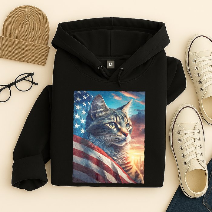Patriotic Cat With Us Flag 4th Of July Hoodie