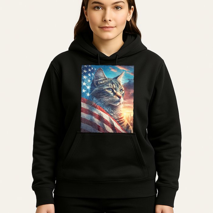 Patriotic Cat With Us Flag 4th Of July Hoodie