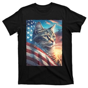 Patriotic Cat With Us Flag 4th Of July T-Shirt