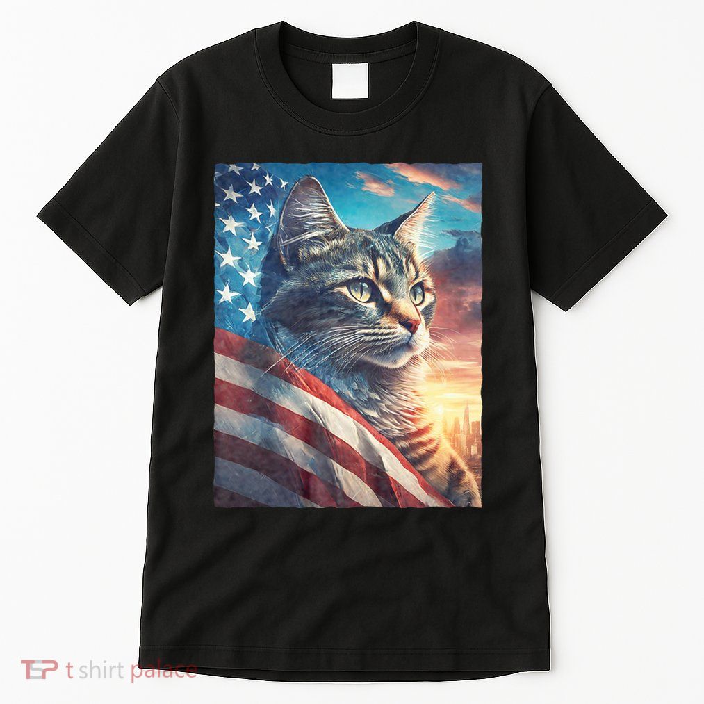 Patriotic Cat With Us Flag 4th Of July Tall T-Shirt