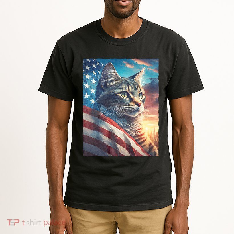 Patriotic Cat With Us Flag 4th Of July Tall T-Shirt