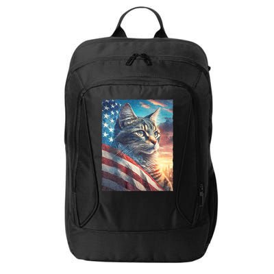 Patriotic Cat With Us Flag 4th Of July City Backpack