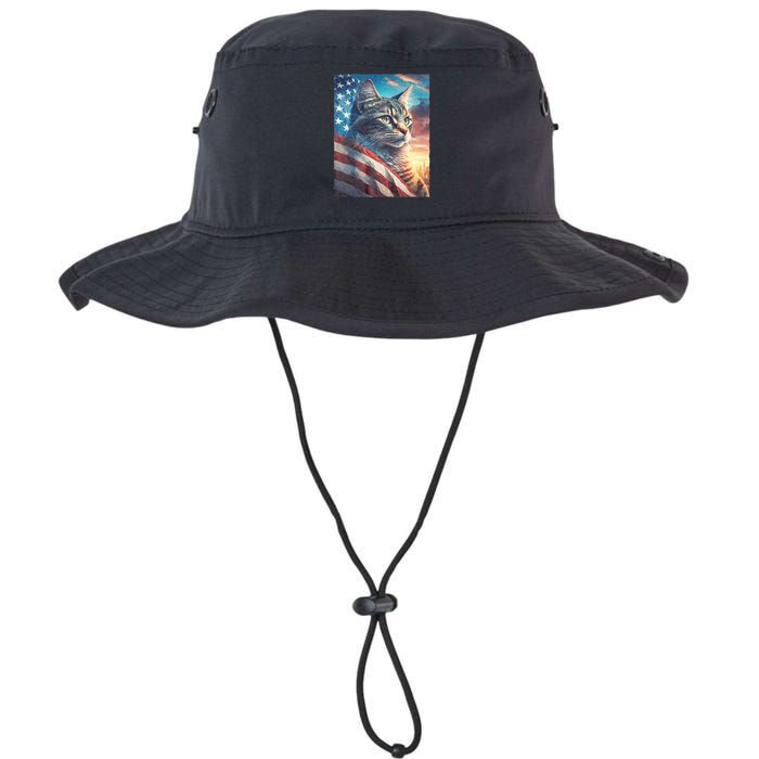 Patriotic Cat With Us Flag 4th Of July Bucket Hat