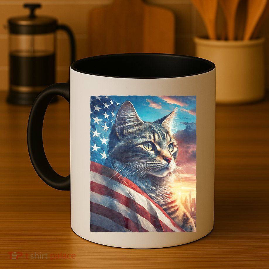 Patriotic Cat With Us Flag 4th Of July Mug