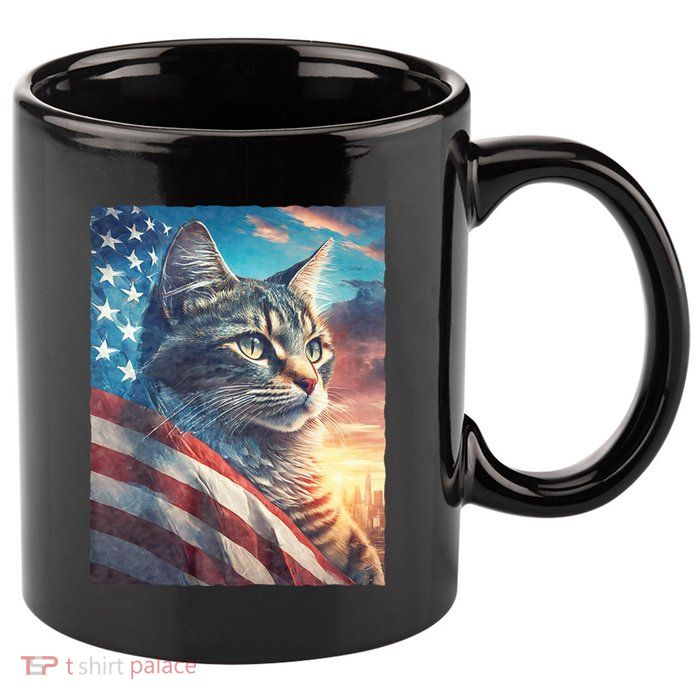 Patriotic Cat With Us Flag 4th Of July 11oz C Handle Ceramic Mug