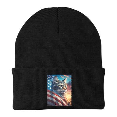 Patriotic Cat With Us Flag 4th Of July Beanie