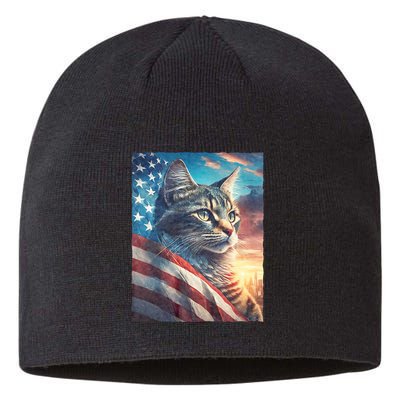 Patriotic Cat With Us Flag 4th Of July Sustainable Beanie