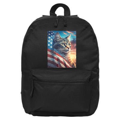 Patriotic Cat With Us Flag 4th Of July 16 in Basic Backpack