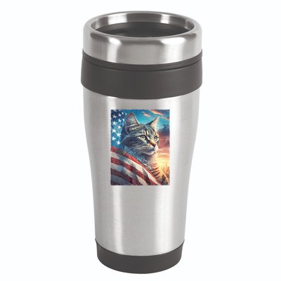 Patriotic Cat With Us Flag 4th Of July 16oz Travel Tumbler