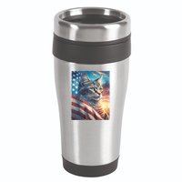 Patriotic Cat With Us Flag 4th Of July 16oz Travel Tumbler