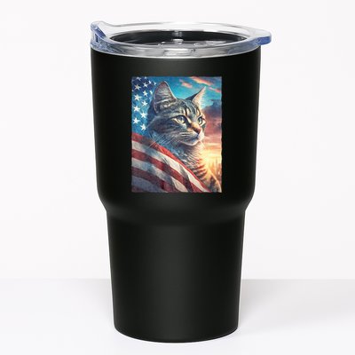 Patriotic Cat With Us Flag 4th Of July Tumbler