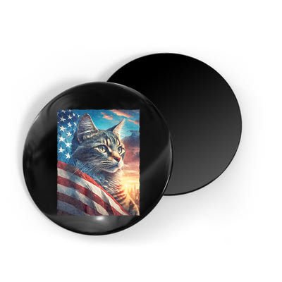 Patriotic Cat With Us Flag 4th Of July Magnet