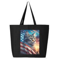 Patriotic Cat With Us Flag 4th Of July 25L Jumbo Tote