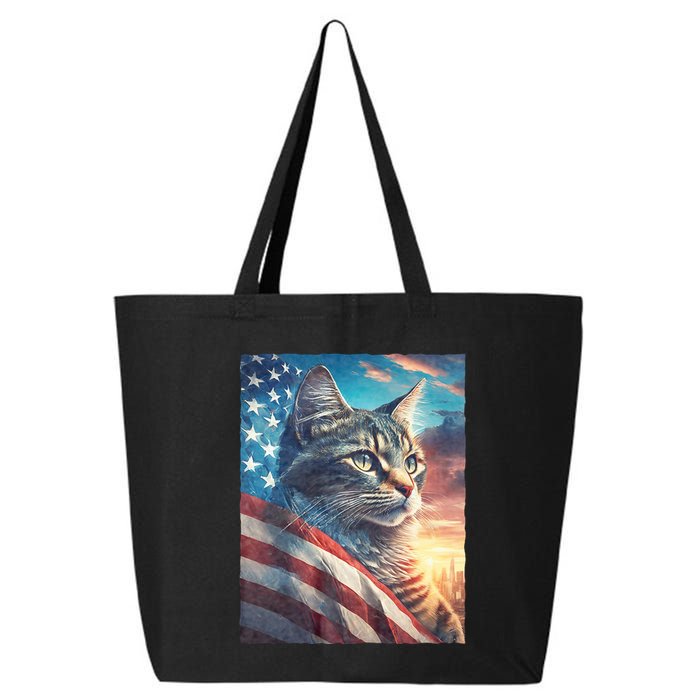 Patriotic Cat With Us Flag 4th Of July 25L Jumbo Tote