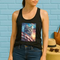 Patriotic Cat With Us Flag 4th Of July Womens Tank Top