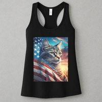 Patriotic Cat With Us Flag 4th Of July Womens Tank Top
