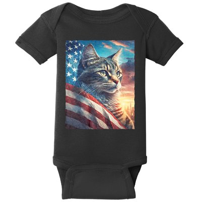Patriotic Cat With Us Flag 4th Of July Baby Bodysuit