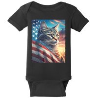 Patriotic Cat With Us Flag 4th Of July Baby Bodysuit