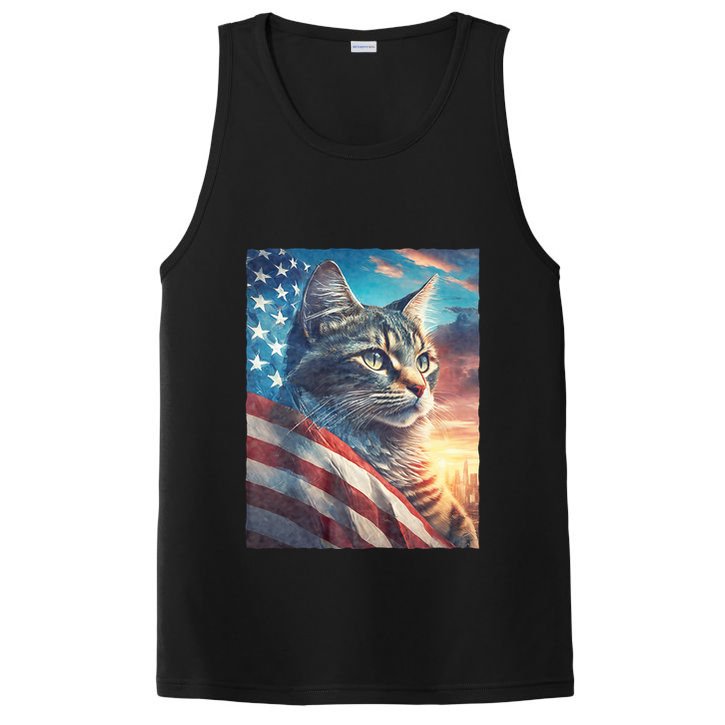 Patriotic Cat With Us Flag 4th Of July PosiCharge Competitor Tank