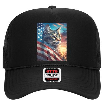 Patriotic Cat With Us Flag 4th Of July Trucker Hat