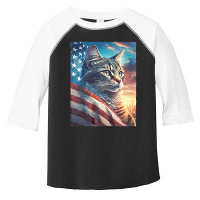 Patriotic Cat With Us Flag 4th Of July Toddler Fine Jersey T-Shirt