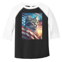 Patriotic Cat With Us Flag 4th Of July Toddler Fine Jersey T-Shirt