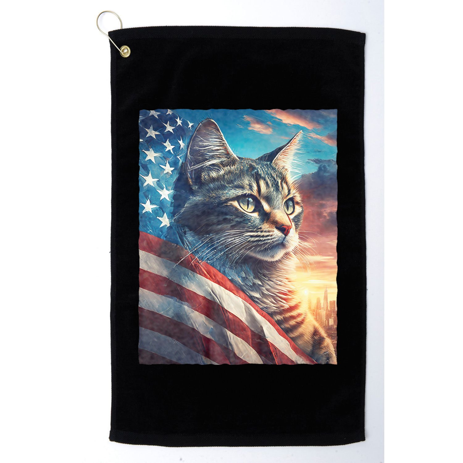 Patriotic Cat With Us Flag 4th Of July Golf Towel