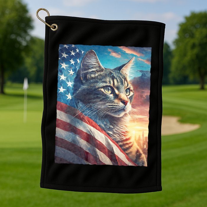 Patriotic Cat With Us Flag 4th Of July Golf Towel