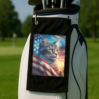 Patriotic Cat With Us Flag 4th Of July Golf Towel