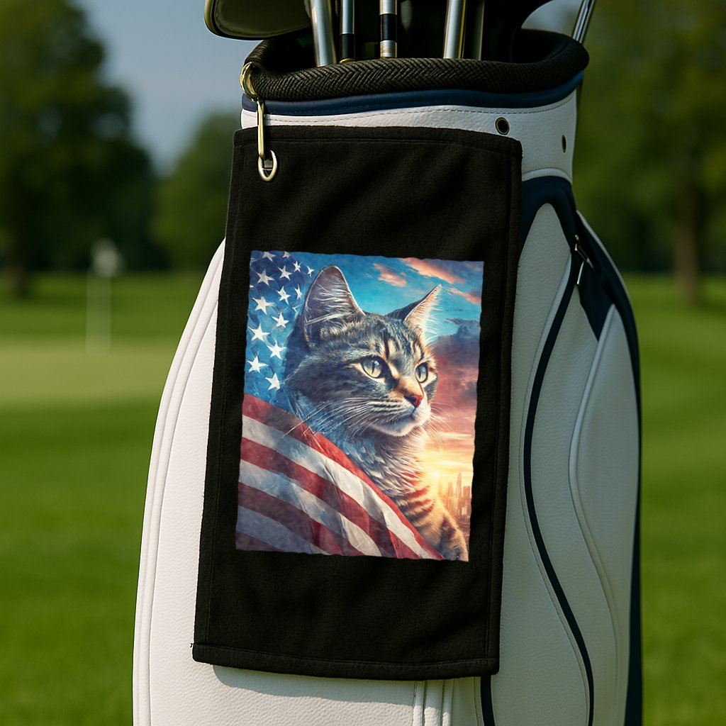 Patriotic Cat With Us Flag 4th Of July Golf Towel