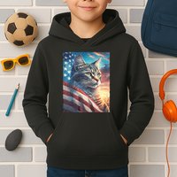 Patriotic Cat With Us Flag 4th Of July Kids Hoodie