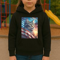Patriotic Cat With Us Flag 4th Of July Kids Hoodie
